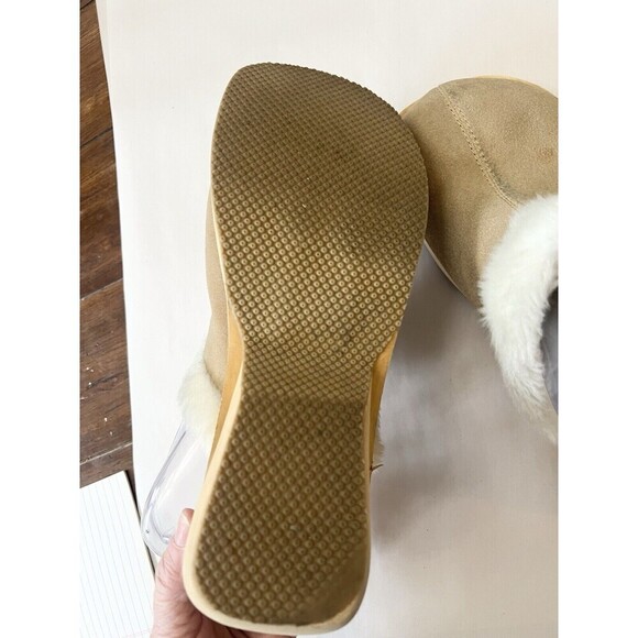 VTG 90’s Skechers Suede Clogs Tan Y2K Chunky Heel Platform Size 9 Wood Heel - Picture 7 of 10